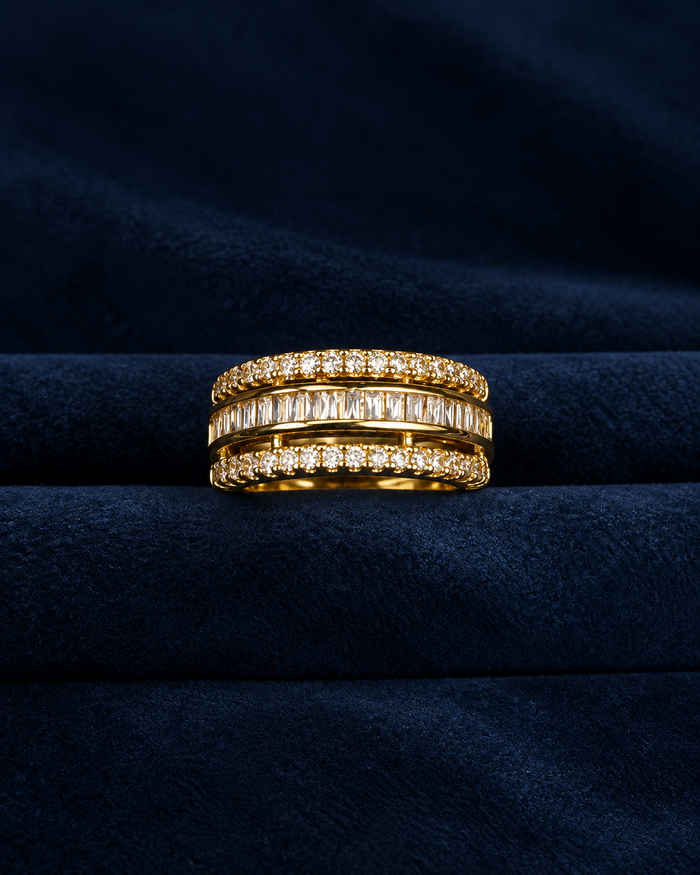 3-Row Baguette Zircon Ring