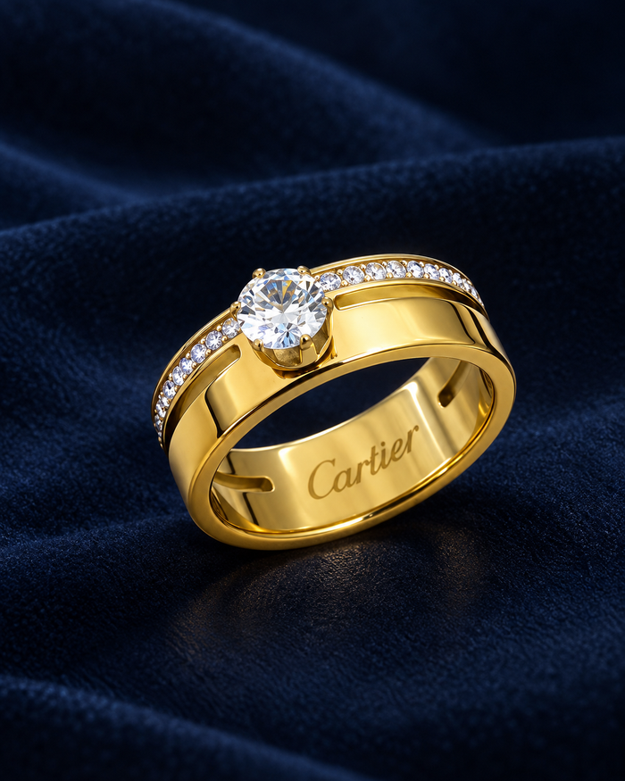Solitaire Crystal Gold Ring