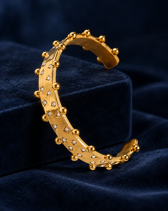 Studded Brushed Crystal Cuff