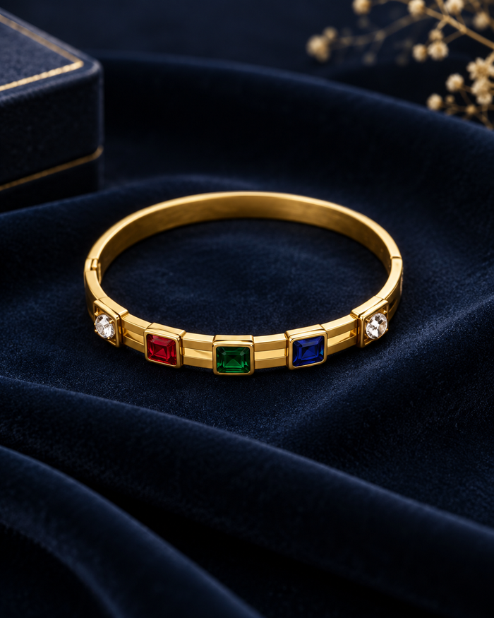 Multicolor Gemstone Beveled Cuff